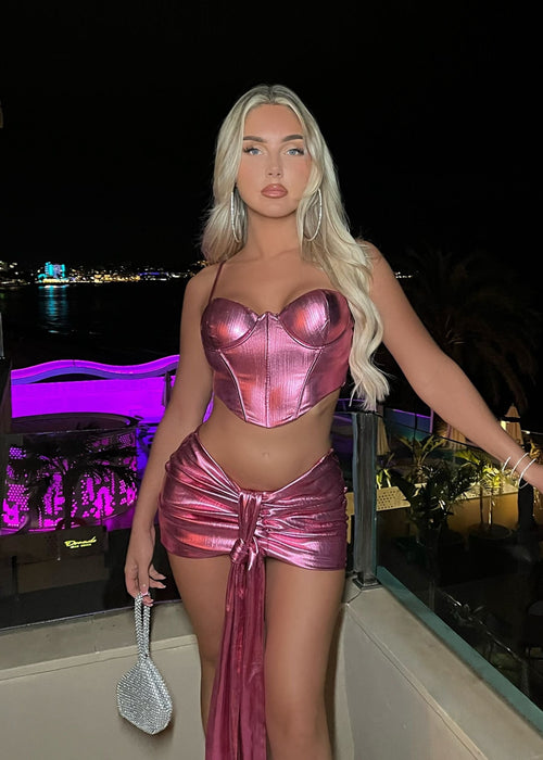 Break the Records Metallic Two Piece Set - Pink