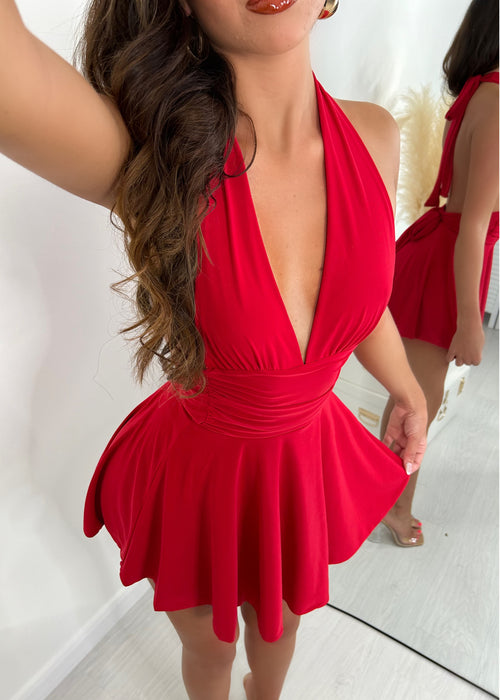 Secret Life Halter Neck Mini Dress - Red