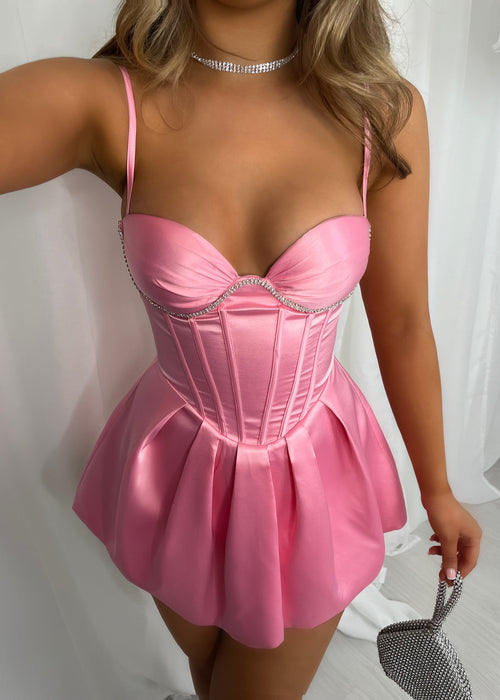 Your Beauty Satin Mini Dress - Pink