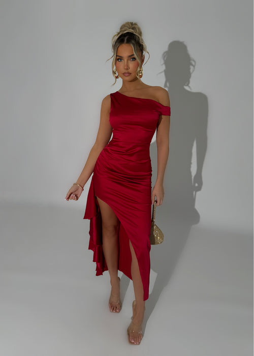 Same Heart Satin Midi Dress - Wine