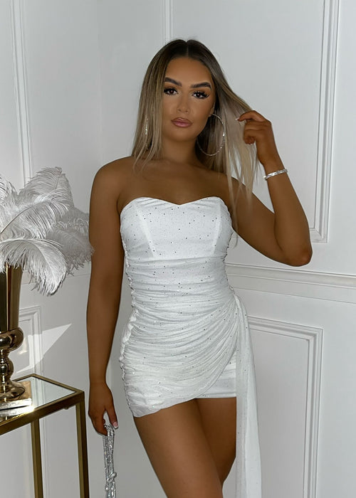 Making an Entrance Mesh Mini Dress - White Sparkle