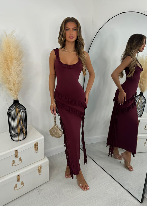 Sweet Intentions Ruffle Maxi Dress - Burgundy